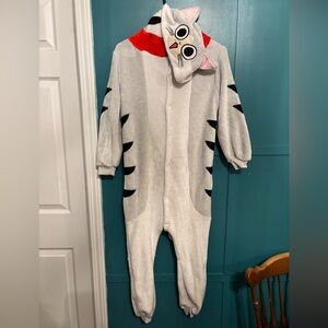 Gray Striped Cat One Piece with Cat Face Hood, Stuffed Tail, Zipper Butt Opening